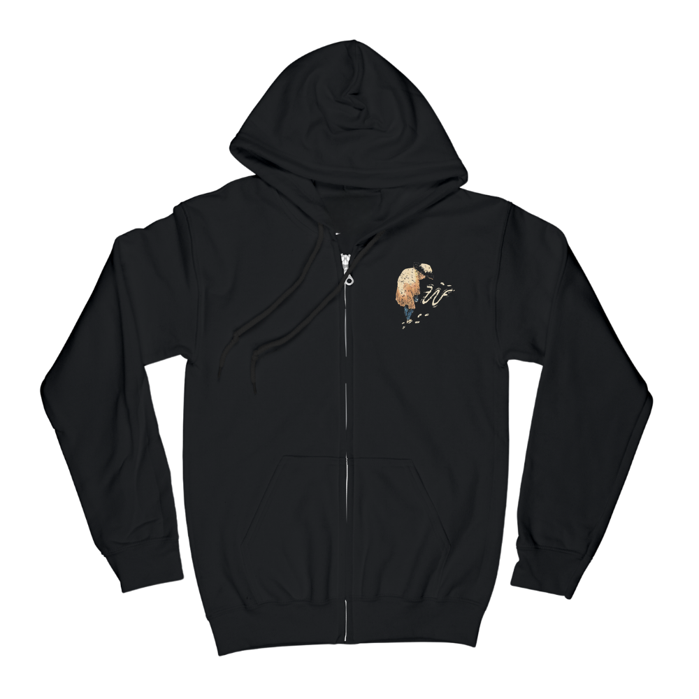 Black pinkerton mountain zip hoodie with colorful bird graphic on left chest for casual wear