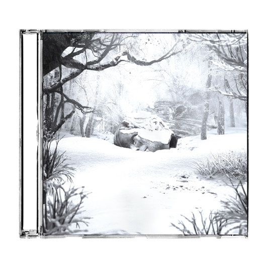 CD case featuring a winter forest scene with a figure lying in the snow.