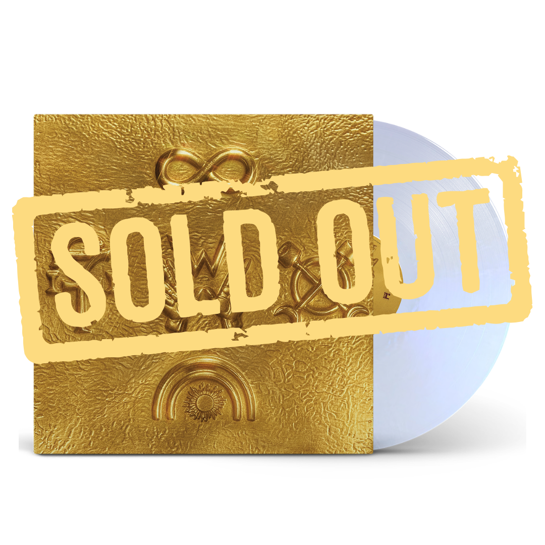 Weezer artifact wzr.002 white gold vinyl album with gold textured cover embossed infinity and rainbow, white vinyl visible