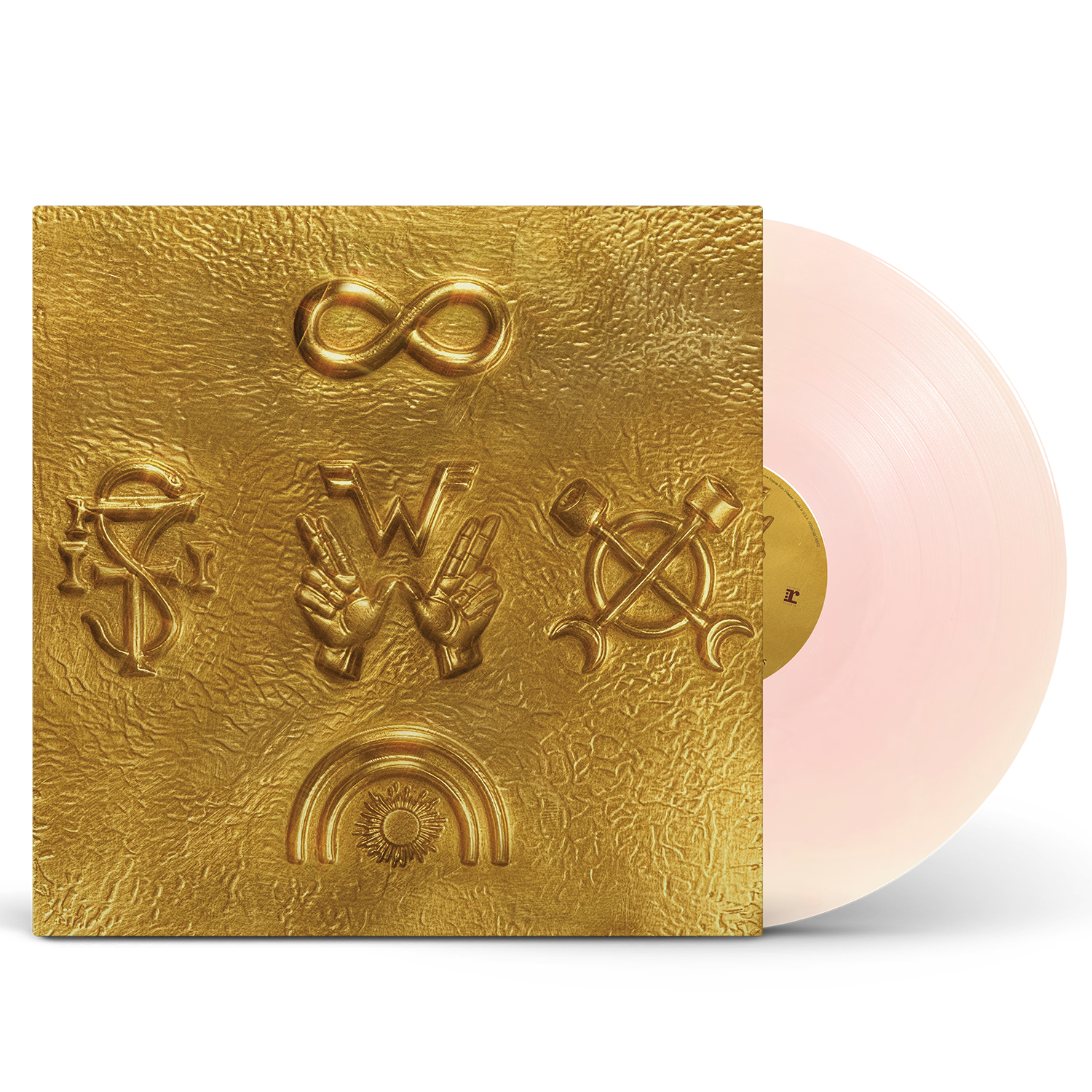 Weezer artifact wzr.003 rose gold vinyl featuring gold textured vinyl with embossed symbols and a pink translucent disc