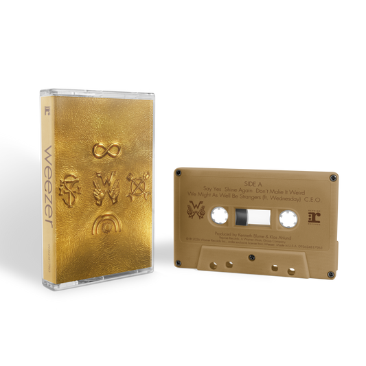 Gold signal capture cassette by Weezer with embossed symbols in a clear plastic case for Relic WZR.C01