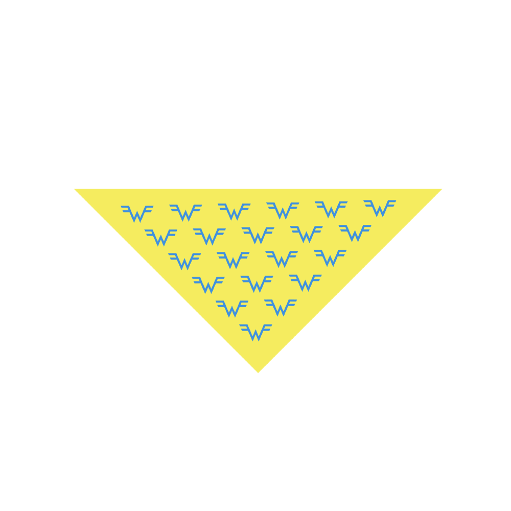 Yellow triangular bandana or neckerchief with repeating blue ’WF’ logos.