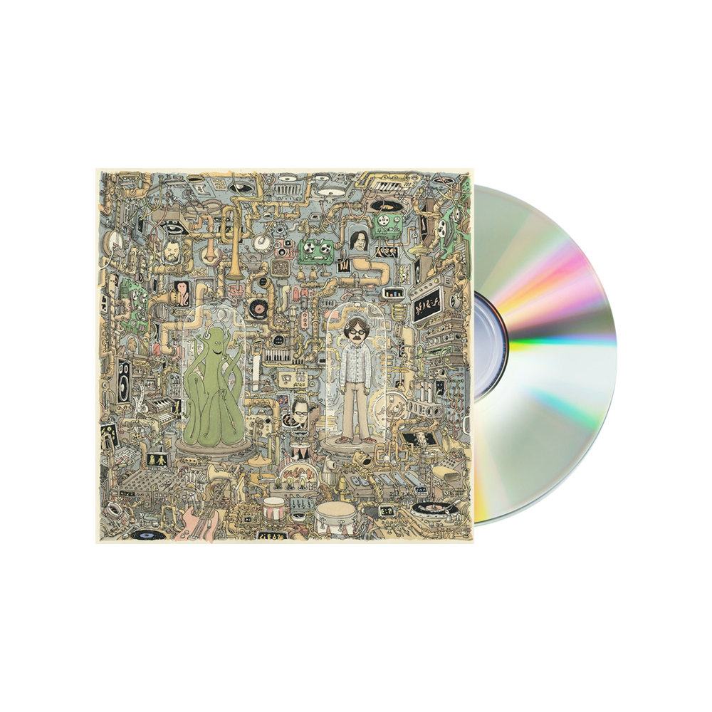 Album cover artwork featuring a densely illustrated collage alongside a CD.