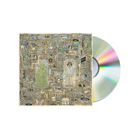 Album cover artwork featuring a densely illustrated collage alongside a CD.
