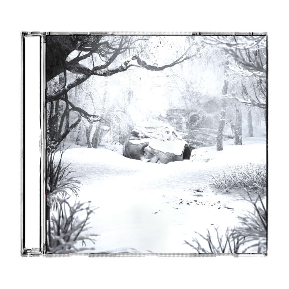 CD case featuring a winter forest scene with a figure lying in the snow.